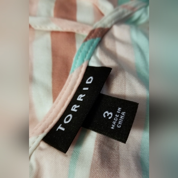 Torrid, NWOT, Babydoll Top, Stretch Challis Stripe Pink, Size 3X - Picture 3 of 9